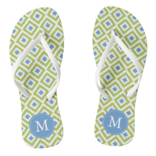 Green und Blue Ikat Muster Monogram Flip Flops