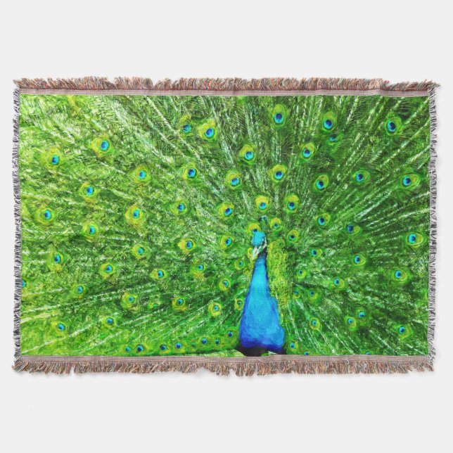 Green und Blue Impressionist Peacock Decke (Vorderseite)