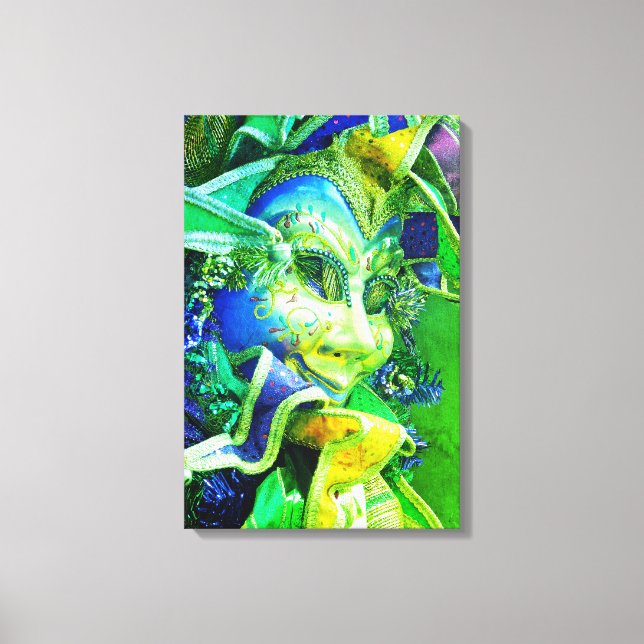 Green und Blue Mardi Gras Mask Leinwanddruck (Vorderseite)