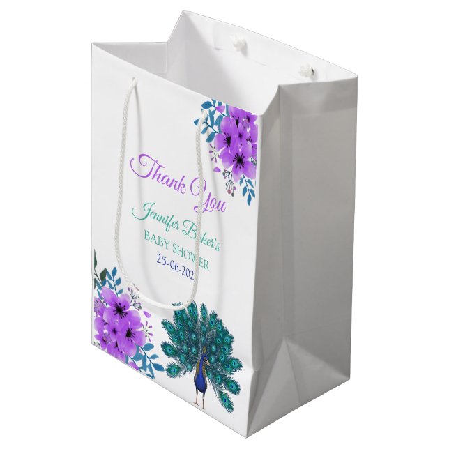 Green und Blue Peacock | LILA BLUME Mittlere Geschenktüte (Vorderseite Schrägansicht)