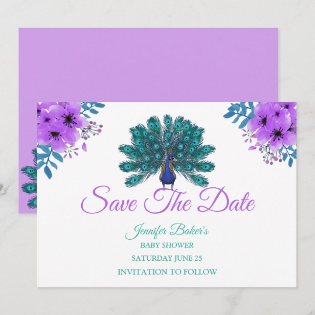 Green und Blue Peacock | LILA BLUME Save The Date (Vorne/Hinten)