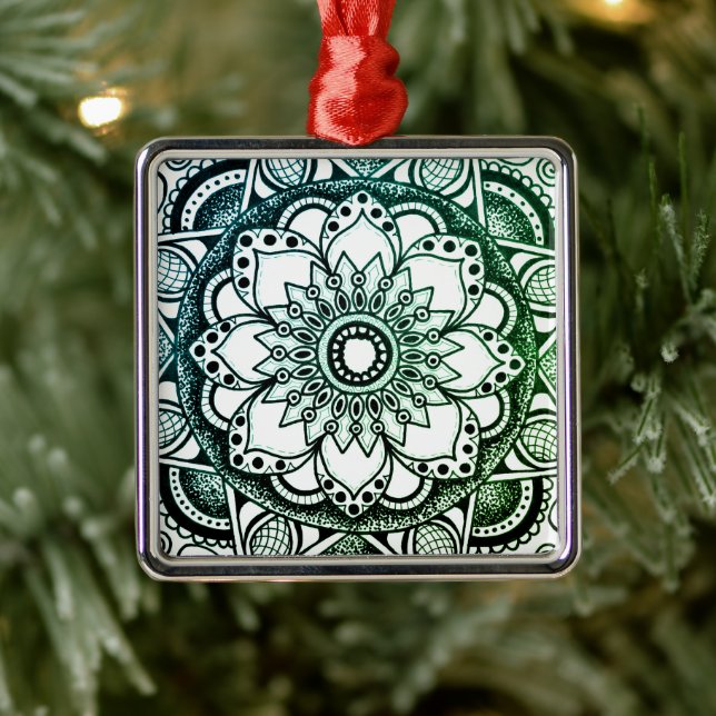 Green und Blue Sharpie Mandala Ornament Aus Metall (Baum)