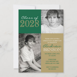 Green und Bronze Gold Classic 2 Foto Abschluss Einladung
