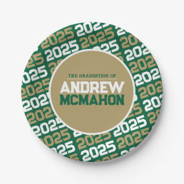 Green und Bronze Gold Personalisierter Abschluss Pappteller