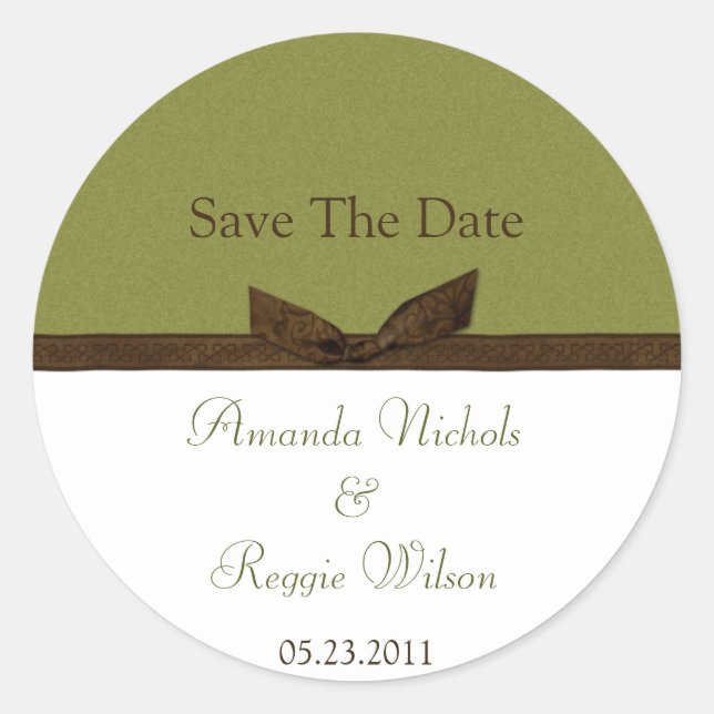 Green und Brown Save the Date Aufkleber (Vorderseite)