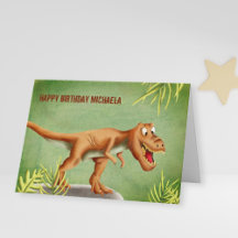 Green und Brown T-Rex Roaring Happy Birthday