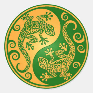 Green und Gelb Yang Geckos Runder Aufkleber