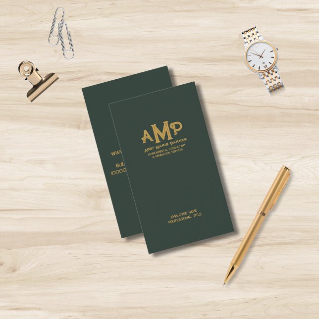 Green und Gold 3 Letter Monogram Business-Logo Visitenkarte (Von Creator hochgeladen)