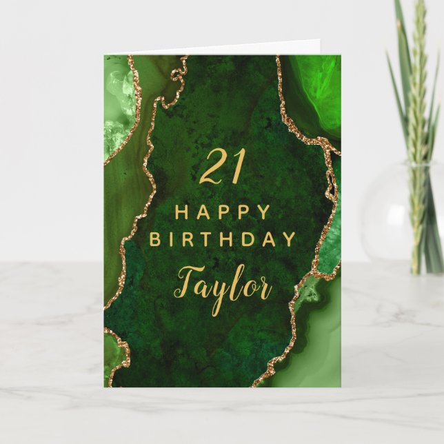 Green und Gold Agate Happy Birthday Karte (Vorderseite)