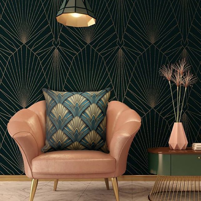 Green und Gold Art Deco Fan Kissen (Von Creator hochgeladen)