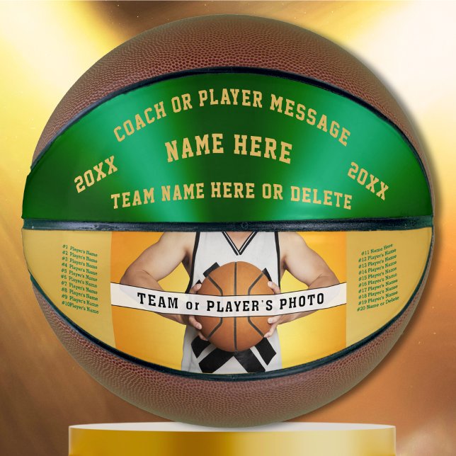 Green und Gold Basketball Ball für Trainer Seniore (Thank you gift for Coach. Senior night basketball gifts. Personalized basketball. Photo Basketball.)