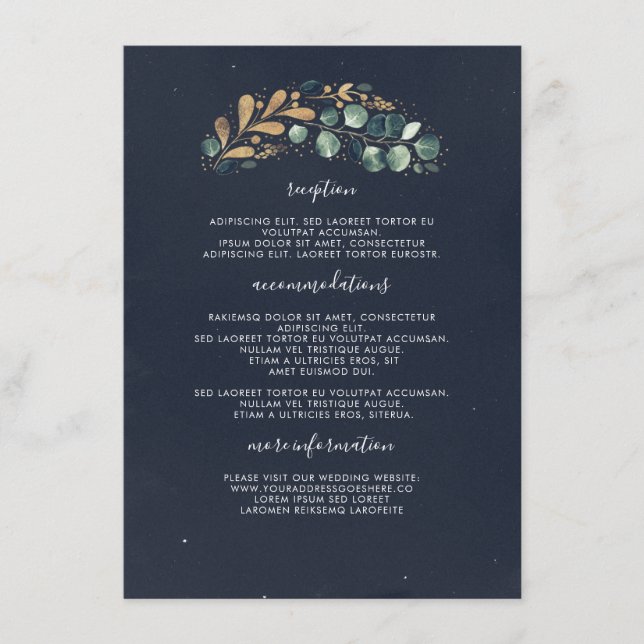 Green und Gold Blue Wedding Information Guest Begleitkarte (Vorderseite)