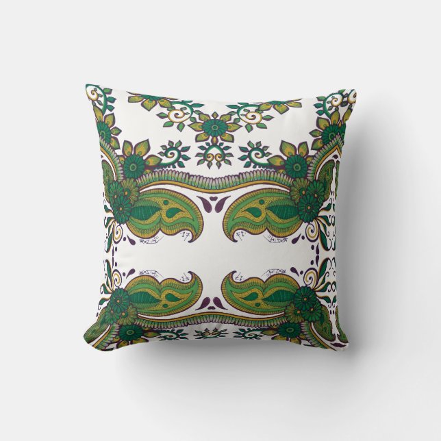 Green und Gold Boho Earthy Mandala Blumenmuster Kissen (Vorderseite)