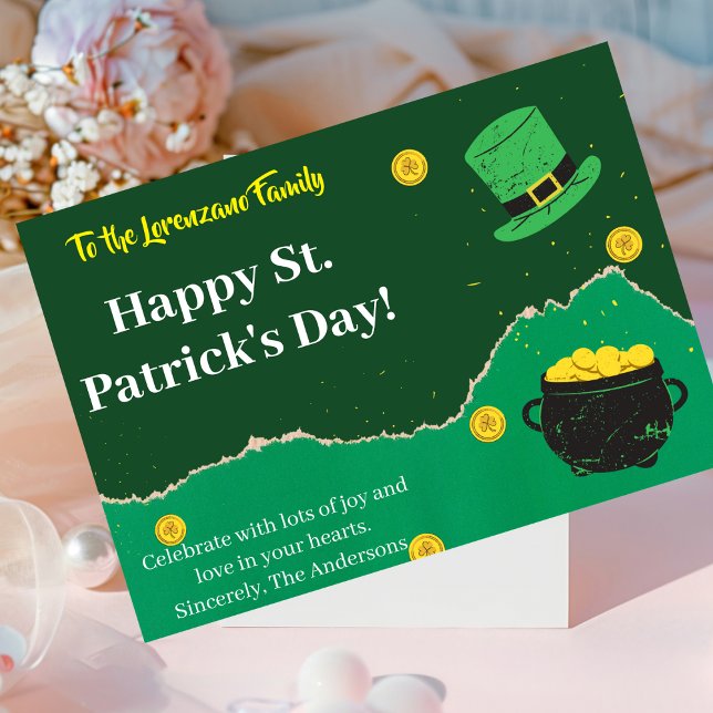 Green und Gold Coins Lines St Patrick's Day Card Mitteilungskarte (Von Creator hochgeladen)
