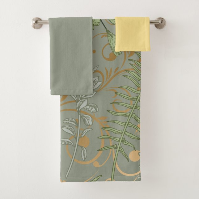 Green und Gold Fern Muster Badhandtuch Set (Insitu)