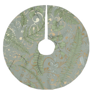 Green und Gold Fern Muster Polyester Weihnachtsbaumdecke