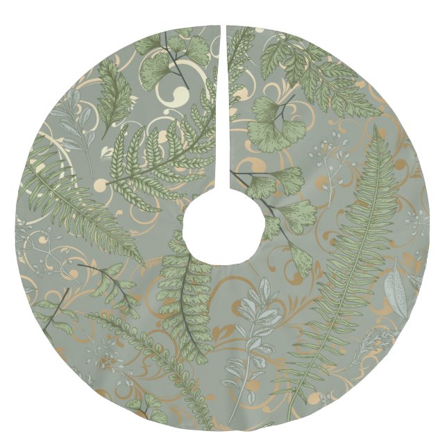 Green und Gold Fern Muster Polyester Weihnachtsbaumdecke (Vorderseite)