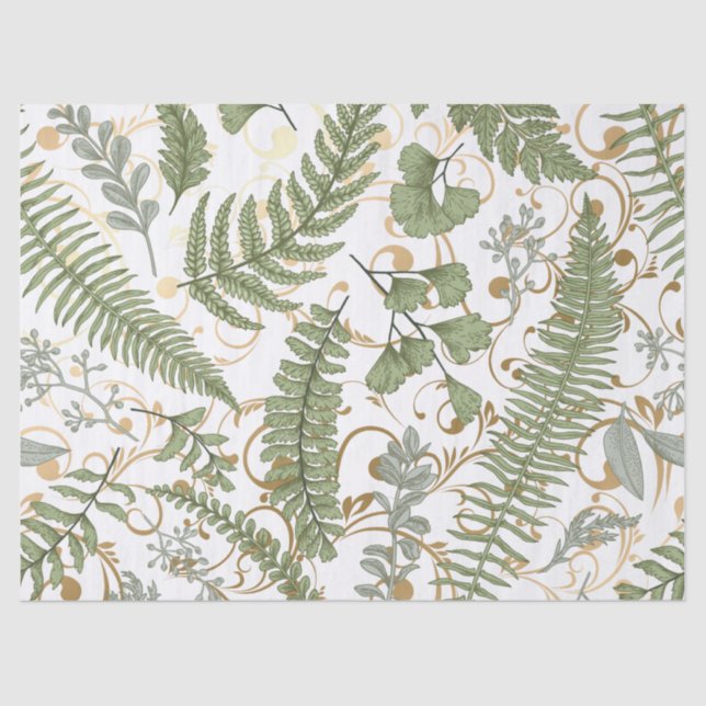 Green und Gold Fern Muster Seidenpapier (Vorderseite)