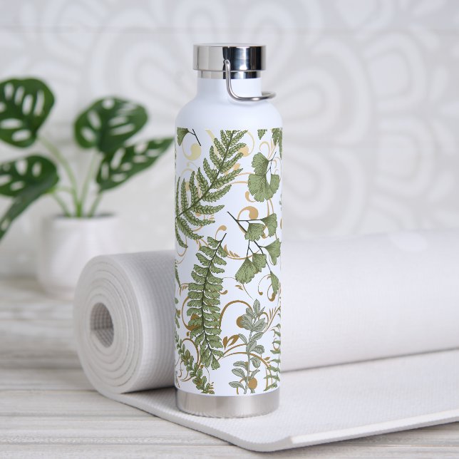 Green und Gold Fern Muster Trinkflasche (Yoga)