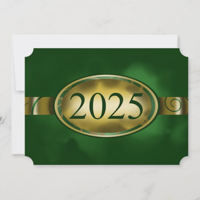 Green und Gold Floral Button 2025 Card Einladung (Vorderseite)