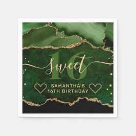 Green und Gold Glitzer Agate Marble Sweet 16 Serviette