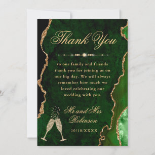 Green und Gold Glitzer Agate & Marble Wedding Dankeskarte