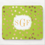 Green und Gold Glitzer City Dots Mousepad<br><div class="desc">Moderne und on-Trend Punkte von Imitaten Gold Glitzer auf einem limig grünen Hintergrund mit Monogramm.</div>