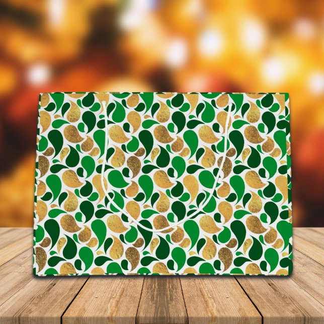 Green und Gold Glitzer Festive Pattern Fusion Große Geschenktüte (Von Creator hochgeladen)