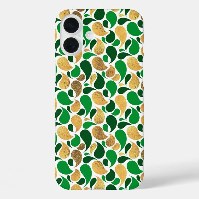 Green und Gold Glitzer Festive Pattern Fusion iPhone 16 Plus Hülle (Rückseite)