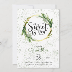 Green und Gold Glitzer Sweet 18. Geburtstagsparty Einladung