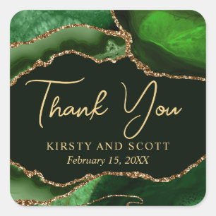 Green und Gold Imitate Glitzer Agate Wedding Quadratischer Aufkleber