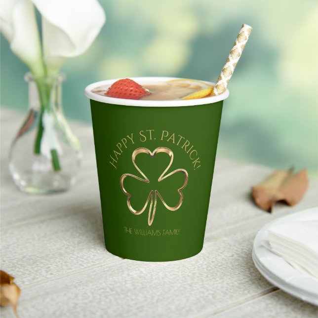 Green und Gold Kleeblatt Clover St. Patrick's Day Pappbecher (In Situ)