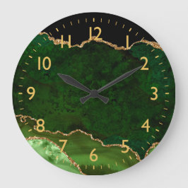 Green und Gold-Marmor Agate Große Wanduhr