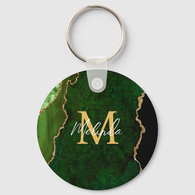Green und Gold-Marmor Agate Schlüsselanhänger (Vorderseite)
