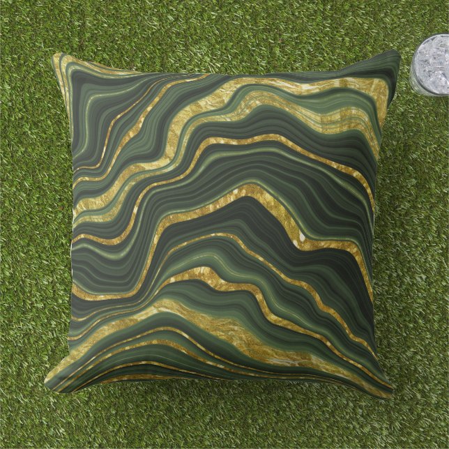 Green und Gold Marmor Look Muster Kissen (Gras)