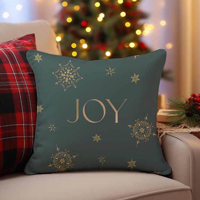 Green und Gold Moderne Snowflake Holiday Joy Kissen (Green and Gold Modern Snowflake Holiday Joy Throw Pillow)