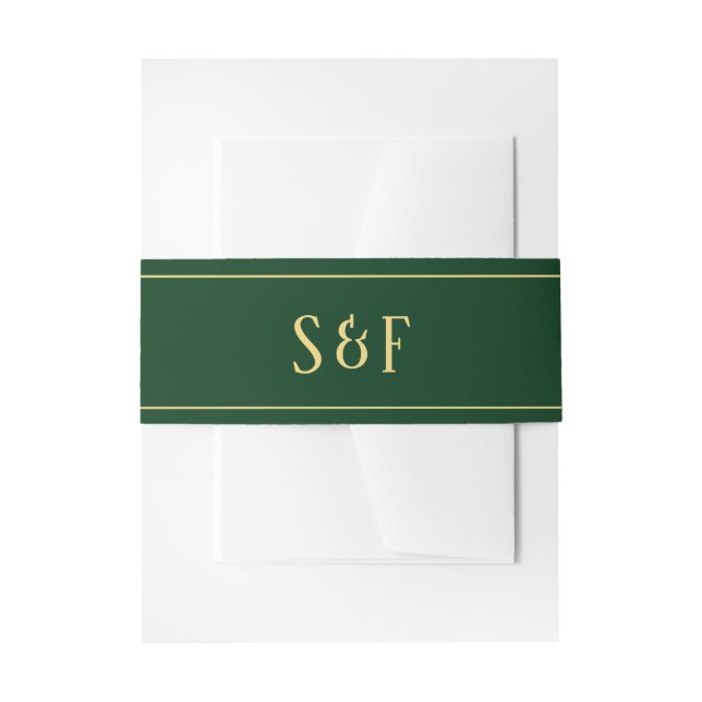 Green und Gold Monogram Einladungsbanderole (Vorderseite Beispiel)