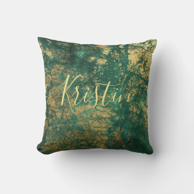 Green und Gold Monogram Kissen (Vorderseite)