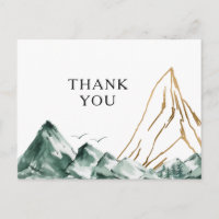 Green und Gold Mountain Wedding Danke Postcard