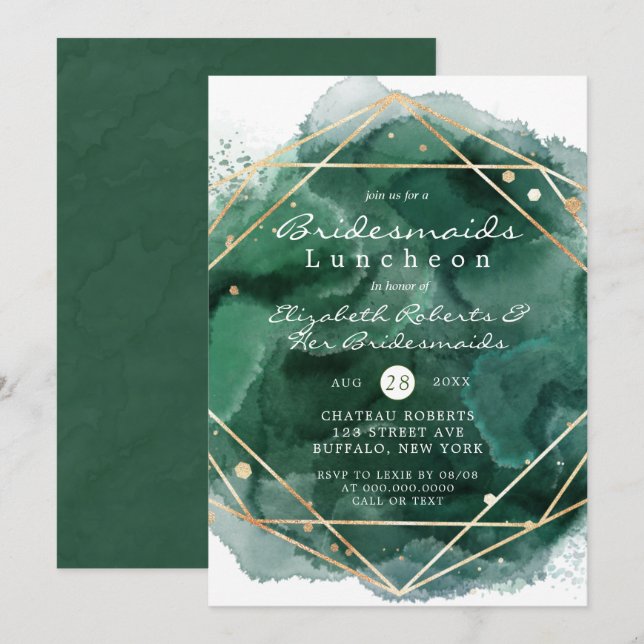 Green und Gold Paint Bridesmaids Luncheon lädt ein (Vorne/Hinten)
