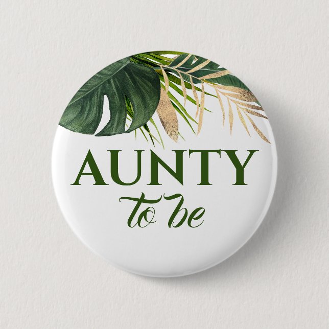 Green und Gold Palm Blätter Tropical Baby Shower Button (Vorderseite)