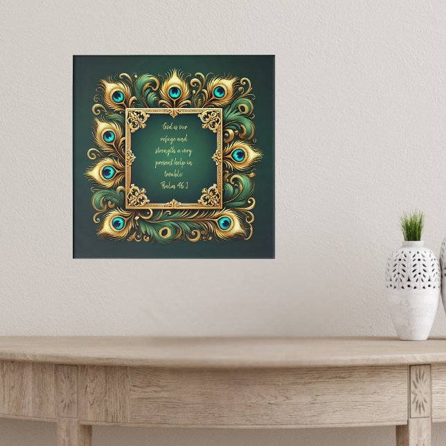 Green und Gold Peacock Frame Bibel Verse Poster (Von Creator hochgeladen)