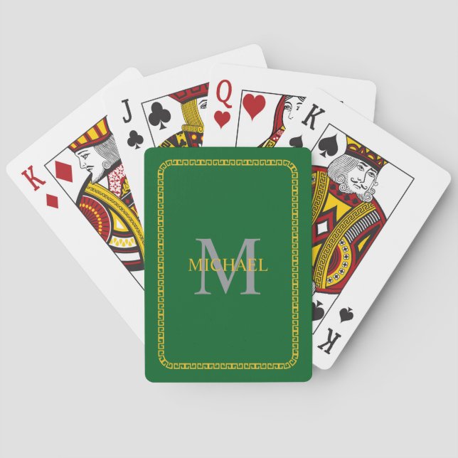 Green und Gold Personalisiert Monogramm und Name Spielkarten (Rückseite)