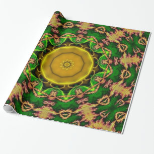 Green und Gold Psychedelic Design Geschenkpapier