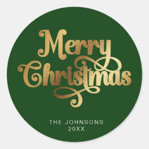 Green und Gold Retro Frohe Weihnachtsschrift Custo Runder Aufkleber