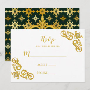 Green und Gold Royal Wedding RSVP Cards Einladung