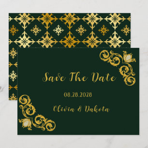Green und Gold Royal Wedding speichern die Datumsk Einladung