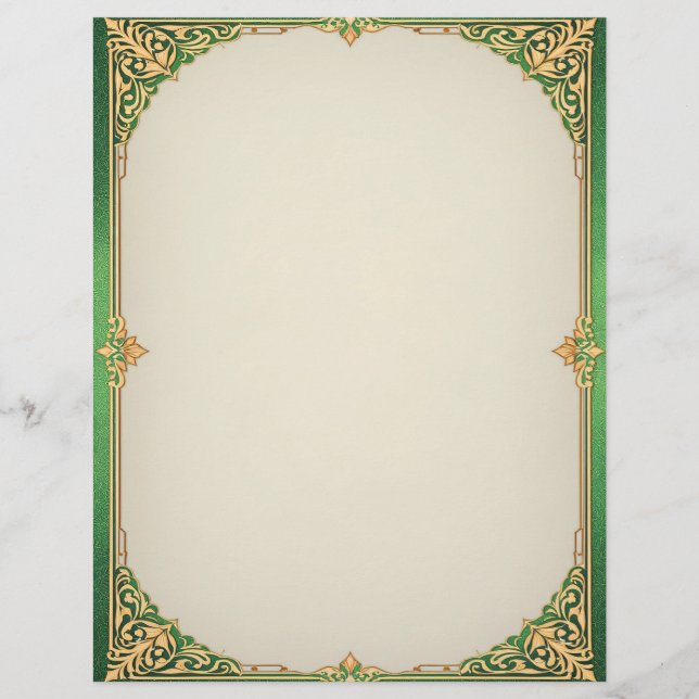 Green und Gold Simple Art Deco Briefbogen (Vorderseite)