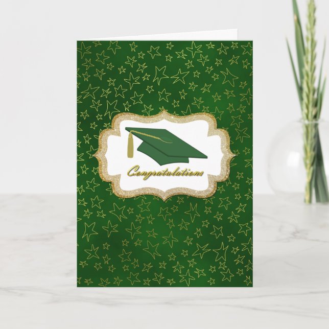 Green und Gold Stars Abschluss Card Karte (Vorderseite)