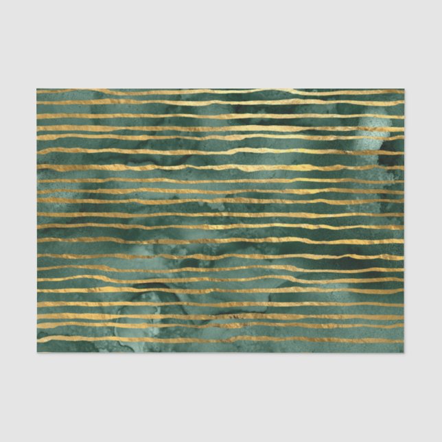 Green und Gold Streifen Muster Seidenpapier (Vorderseite)
